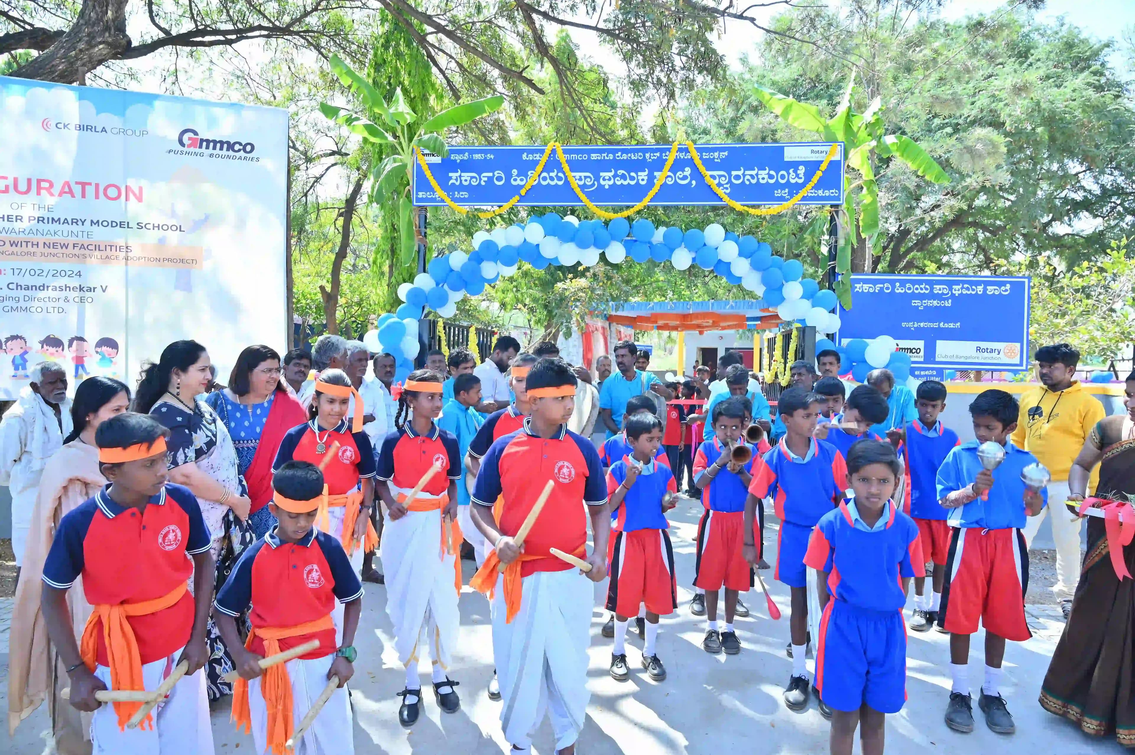 School students celebrating with trumpets!